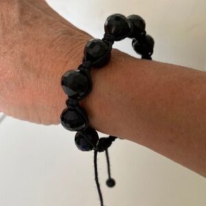 Hand Crafted Hippie Boho Black crystal beaded macrame bracelet adjustable NEW